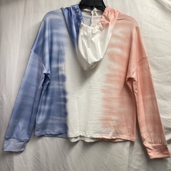 Minipeach Tie Dye Hoodie T-Shirt Women Small V-neck Long Sleeve Top - Picture 2 of 16
